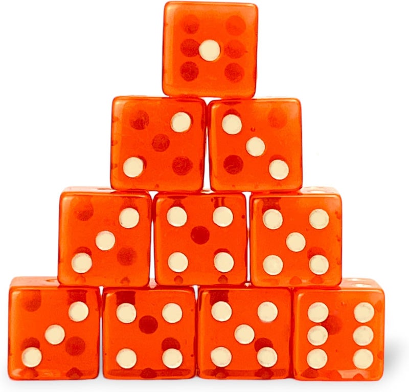 Luck Lab 10 Piece 19 mm Dice Pack - Acrylic and Translucent D6 Dice, Square w/Rounded Edge for Casino, Craps, RPG MTG DND Dice Table Games and Board Games (Orange) - Image 1